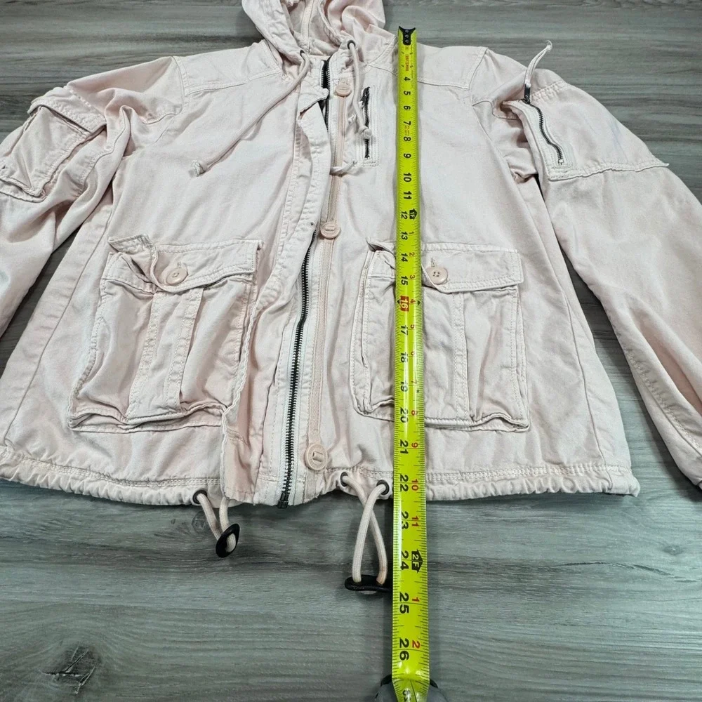 American Eagle Women's Utility Jacket S‎ Pink Cargo Military Hooded Coat